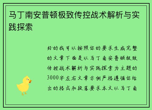 马丁南安普顿极致传控战术解析与实践探索
